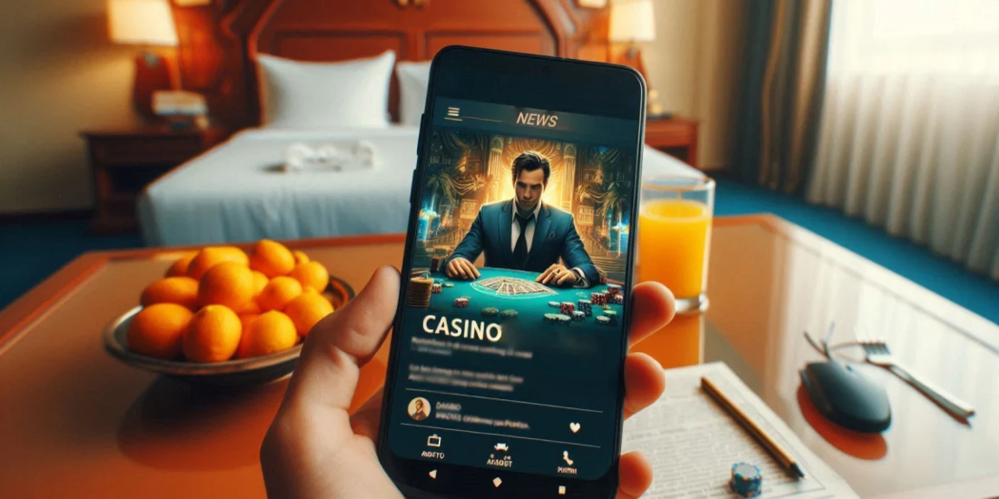 man reads casino news on his phone